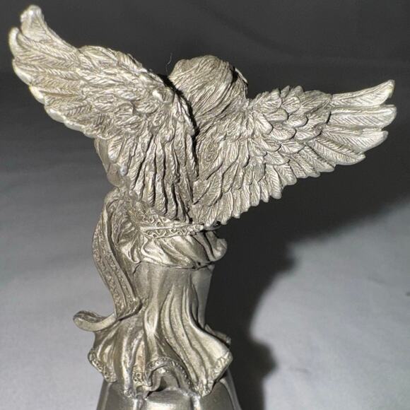 VTG Fort USA Bell w/Guardian Angel Playing Lyre Bell Solid Pewter 3 1/2" Tall - Picture 3 of 9
